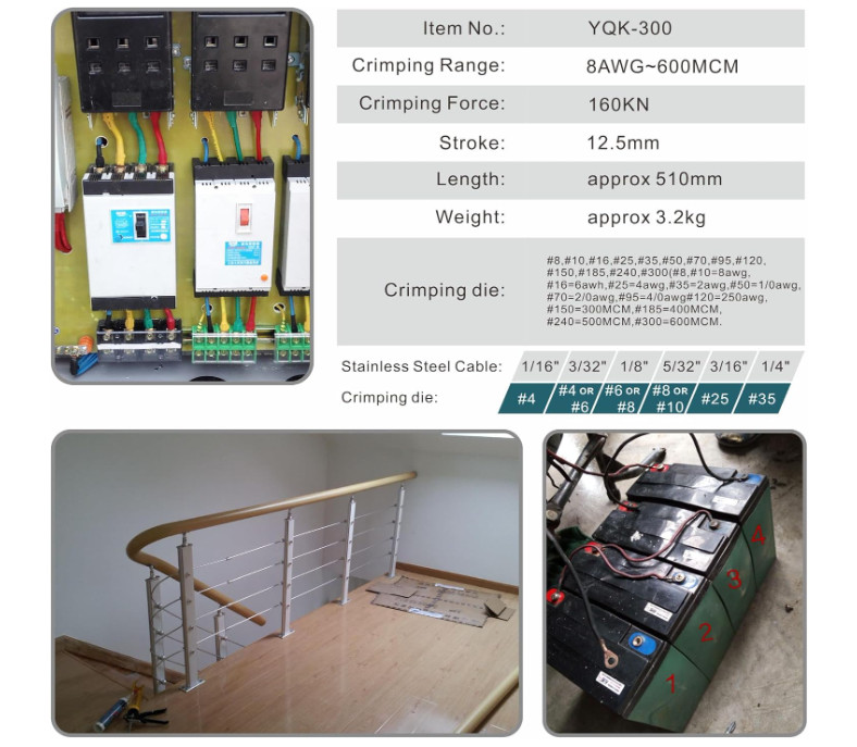 Prensa hidráulica industrial para terminales de cable 16T, 9 AWG-600 MCM con 13