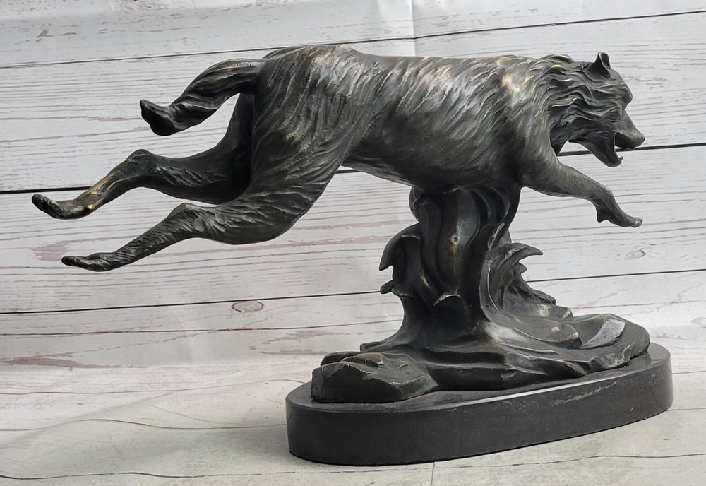 Dynamic Wolf Sculpture C Williams Signed Original Lost Wax Method Office