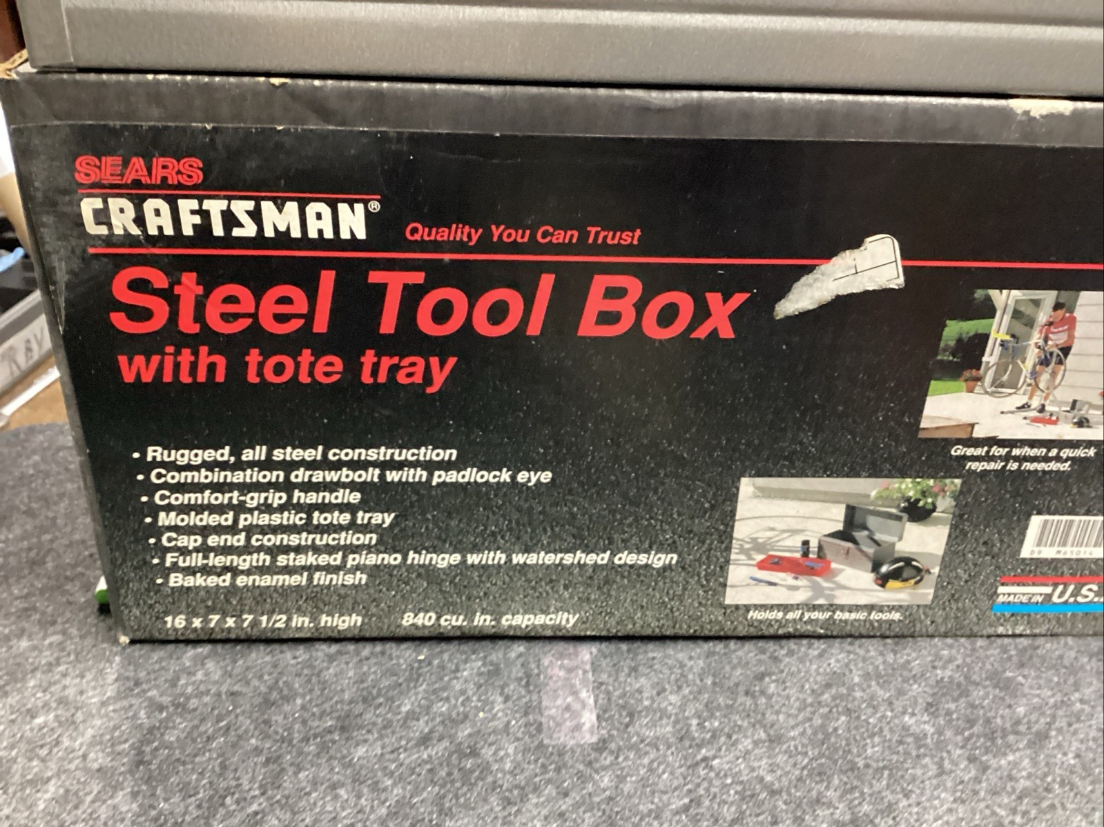 Craftsman USA Vtg. 16” Steel Tool Box 65014 W/Red Tote Tray New In Box