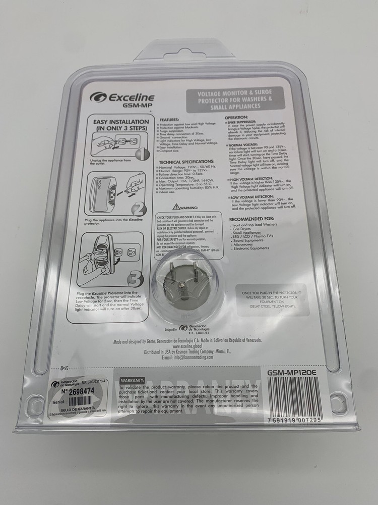 Surge Protector Washers & Small Appliance Voltage & Exceline GSM-MP