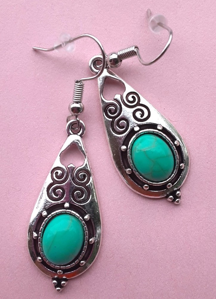 simulated TURQUOISE BALI teardrop shape earring SP FISH HOOK SP15