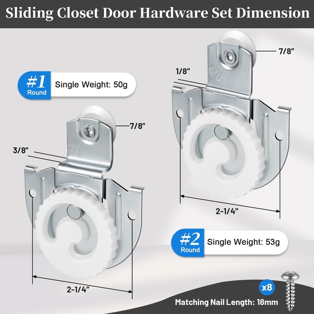 Sliding Closet Door Hardware Set, 4 Pack Wardrobe ‎‎4 Silver