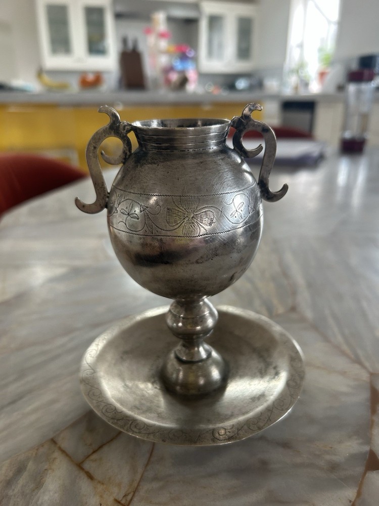 Antique Silver Or Silver Plated Colonisl Spanish Mate Cup With Stand 1921 Engrav
