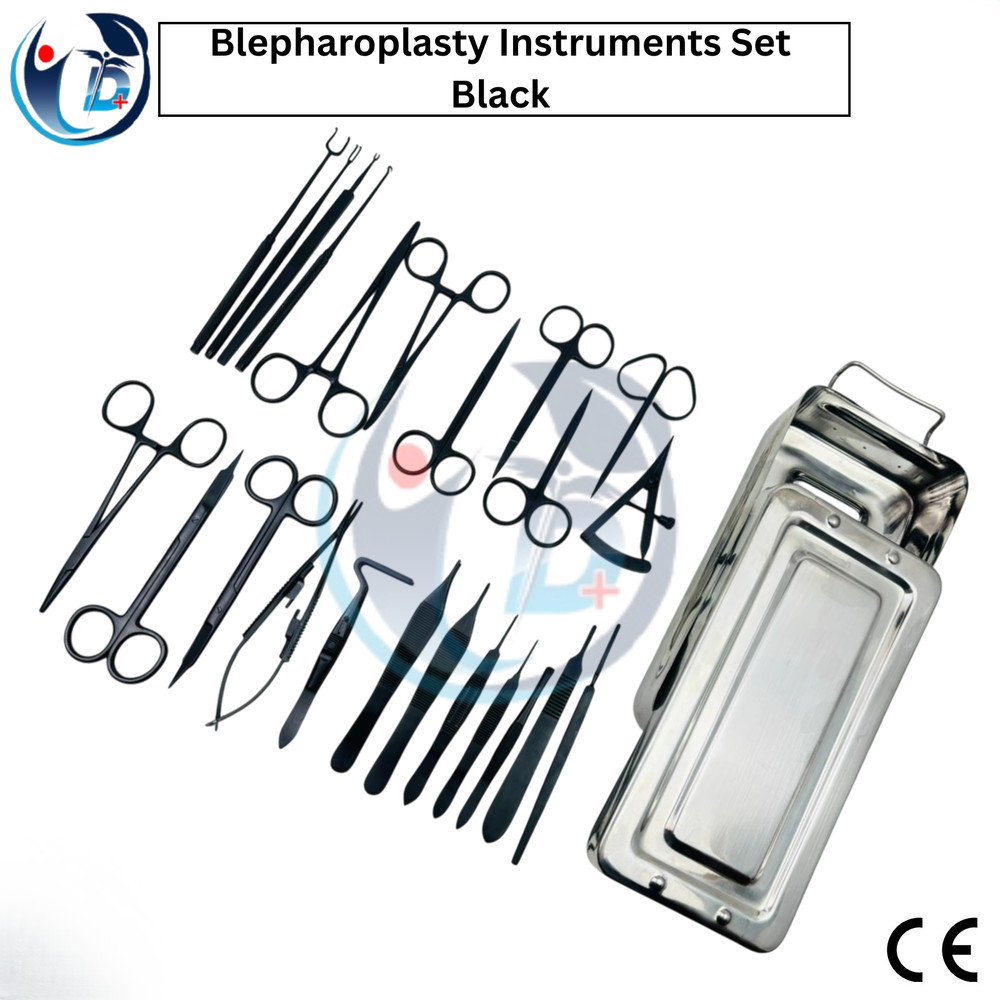 Blepharoplasty Instruments Set - Black | Plastic & Eye Surgery Kit with Box CE