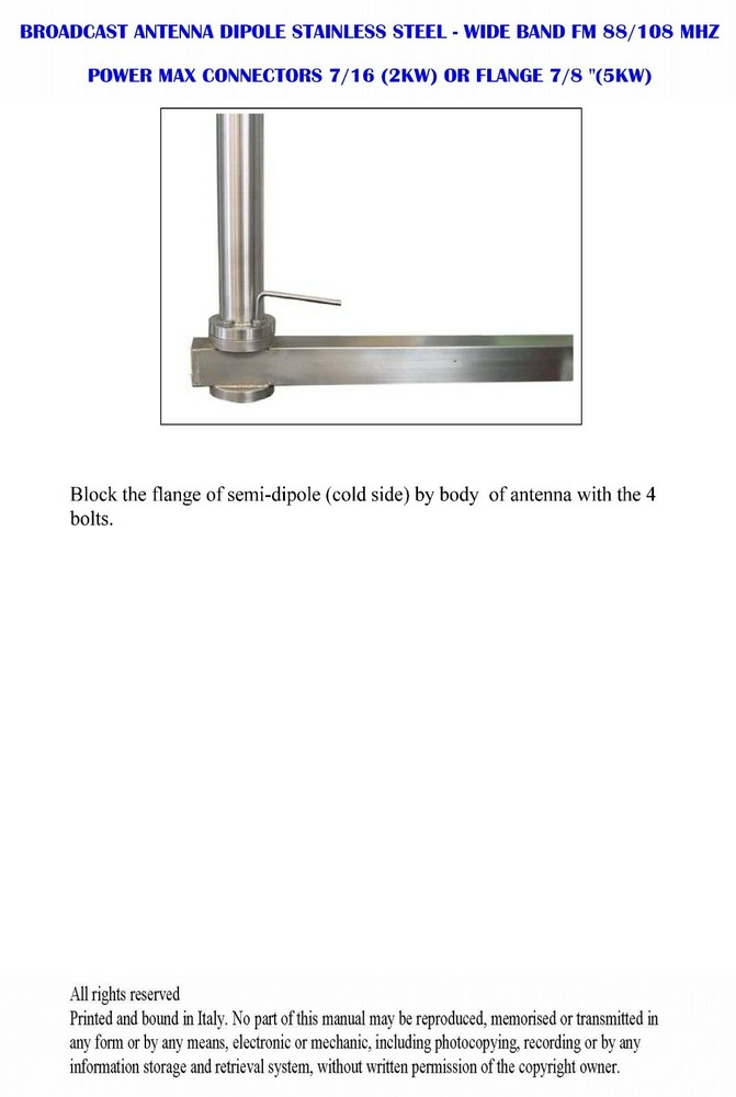 Broadband FM Transmitting Dipole type Kathrein Stainless Steel 5Kw 1,5db