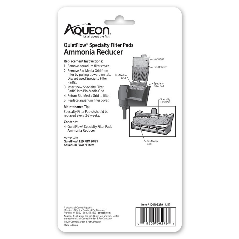 Aqueon QuietFlow Size 20/75 Specialty Filter Pads Ammonia Reducer 4 pack