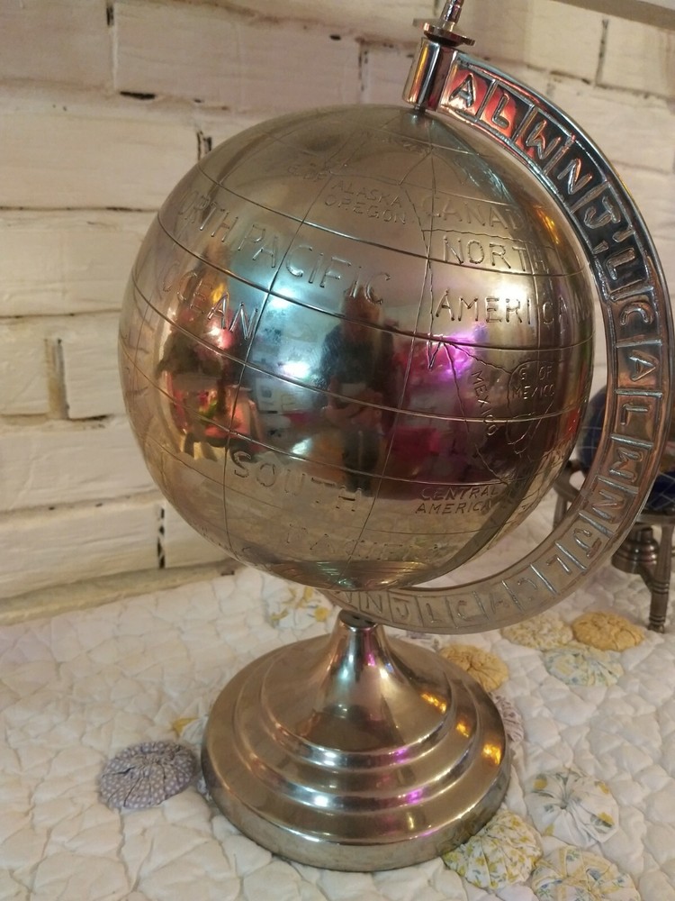 Decorative Metal Silver Desk Globe Large