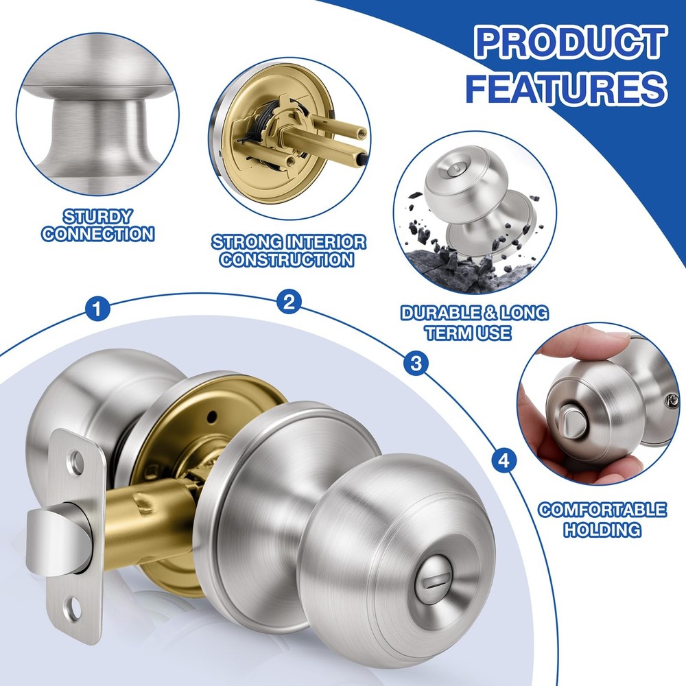 Plustool 10 Pack Brushed Nickel Door Knobs,Privacy Knob