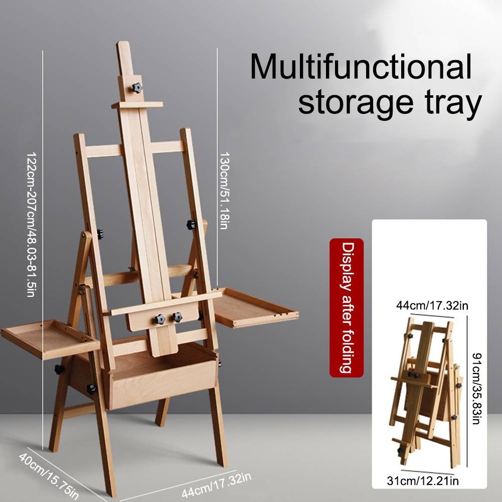 Large Wood H-Frame Easel with Storage Drawer and Palette, Foldable Art Painting
