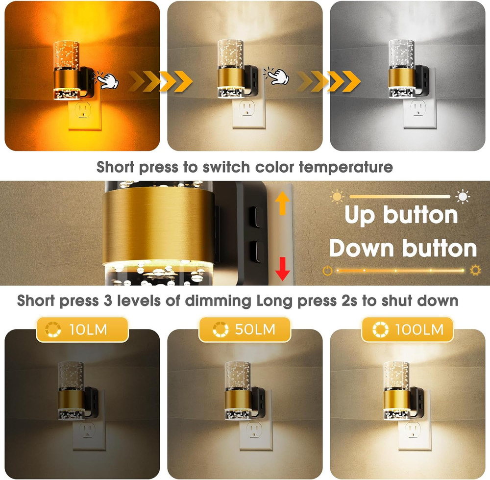 Night Lights Plug into Wall, Dimmable Night Light with Dusk-To-Dawn Light Sensor