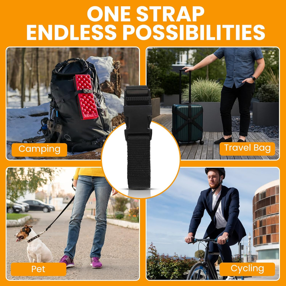 Utility Strap with Quick-Release Buckle, Black, 72-Inch, 6-Pack