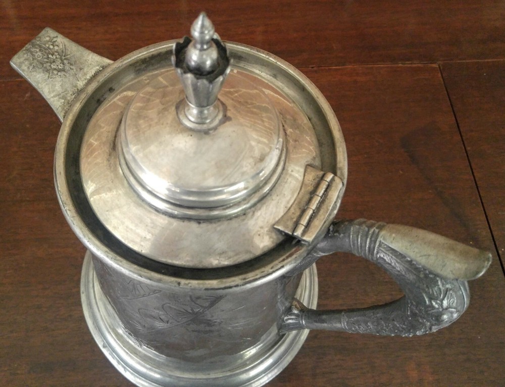 Antique Victorian Ornate Silver Plate Water Pitcher Hinged Lid 17 Unbranded