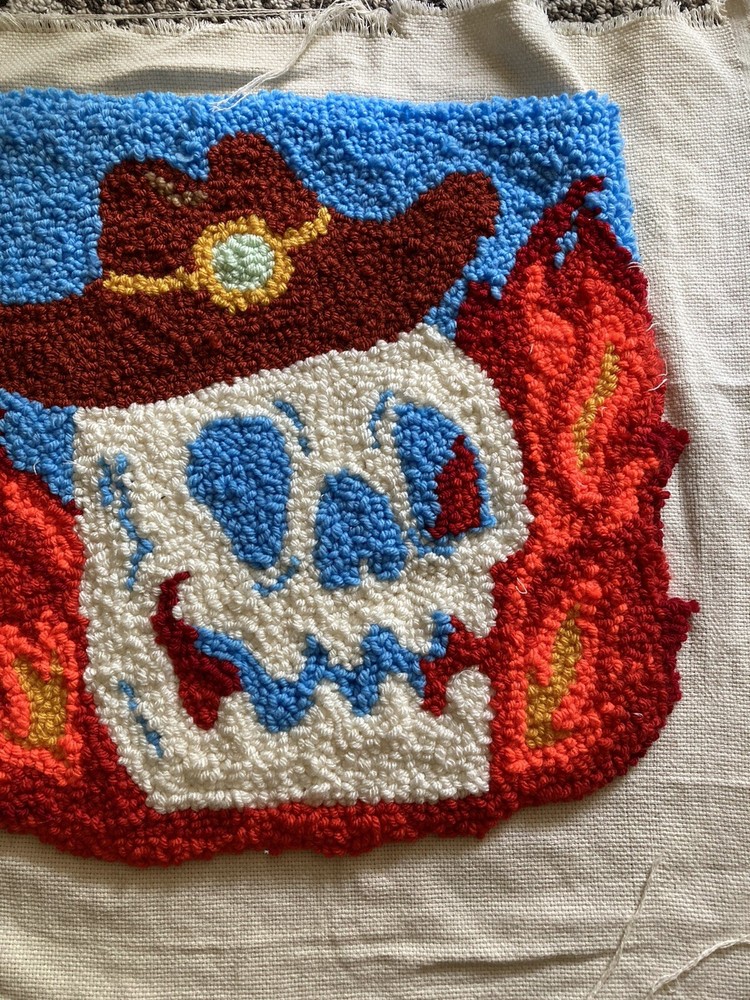 Punch Needle Design With Skull And Flames