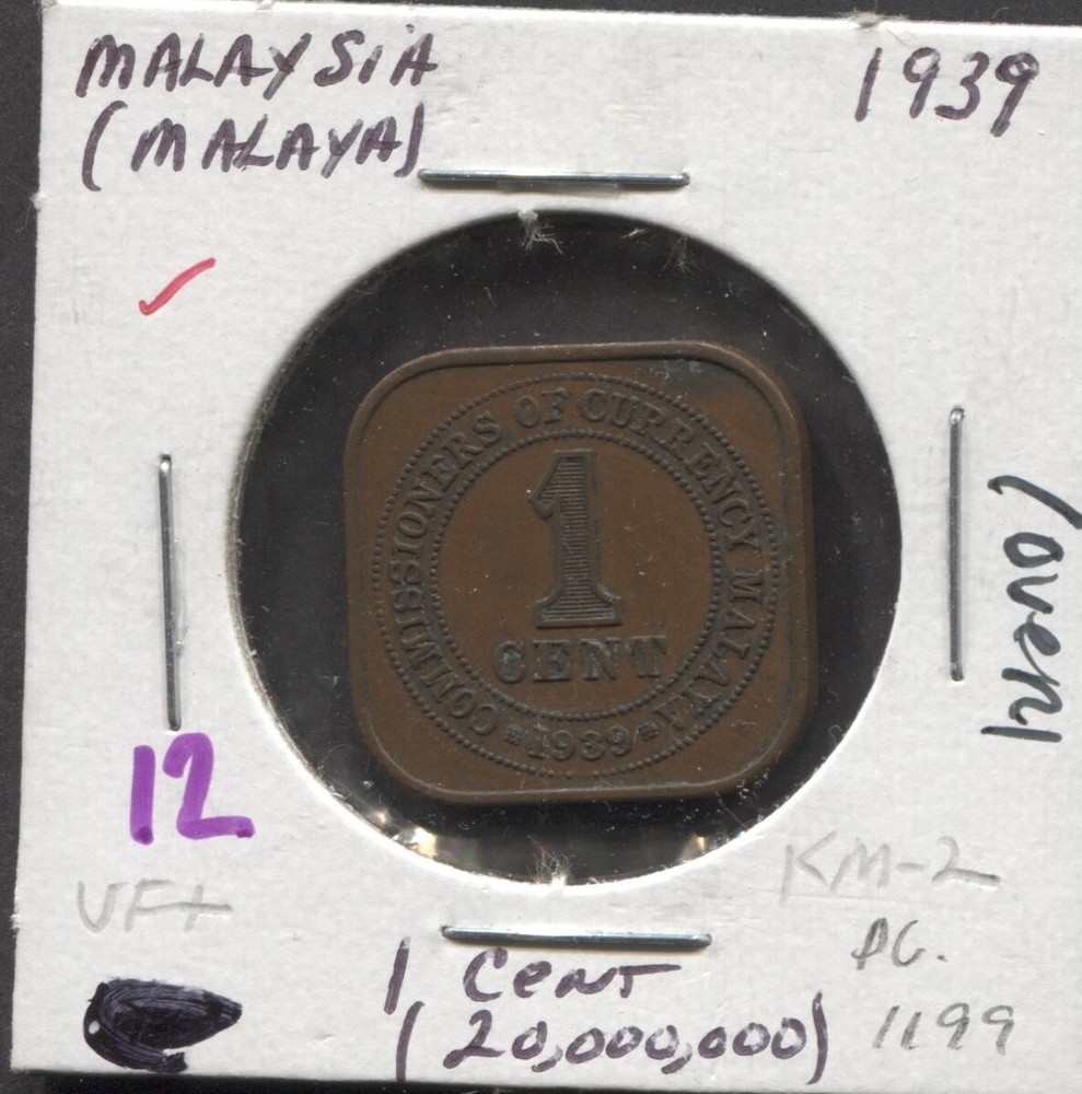 1939-VF+/Malaysia-1 Cent