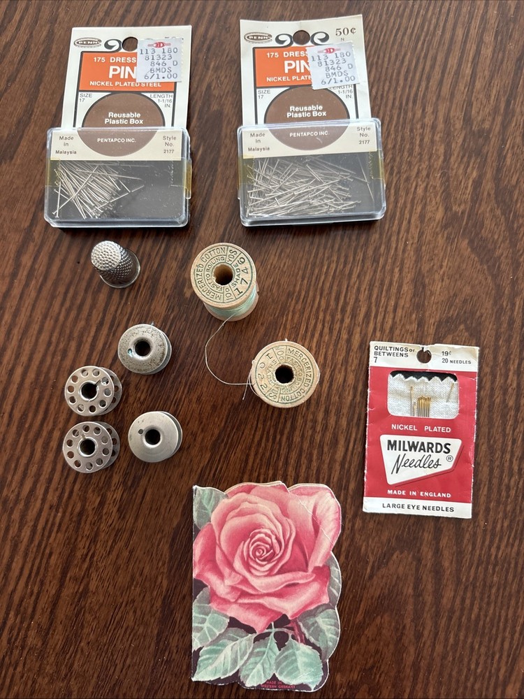 Miscellaneous Vintage Sewing Materials - Spools, Bobbins & Needles