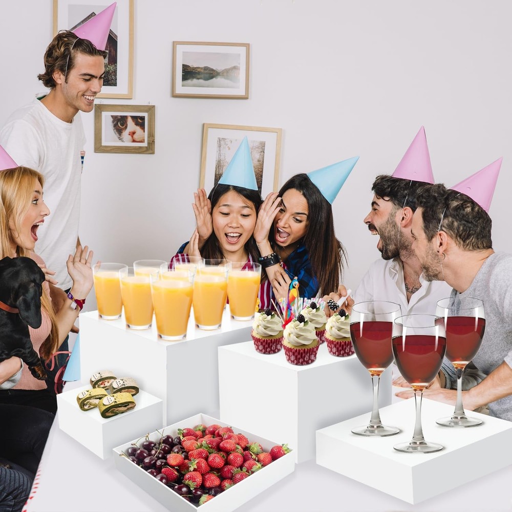 Buffet Risers, 6pcs Acrylic Display Boxes Cube Riser, Food Display Stands for...