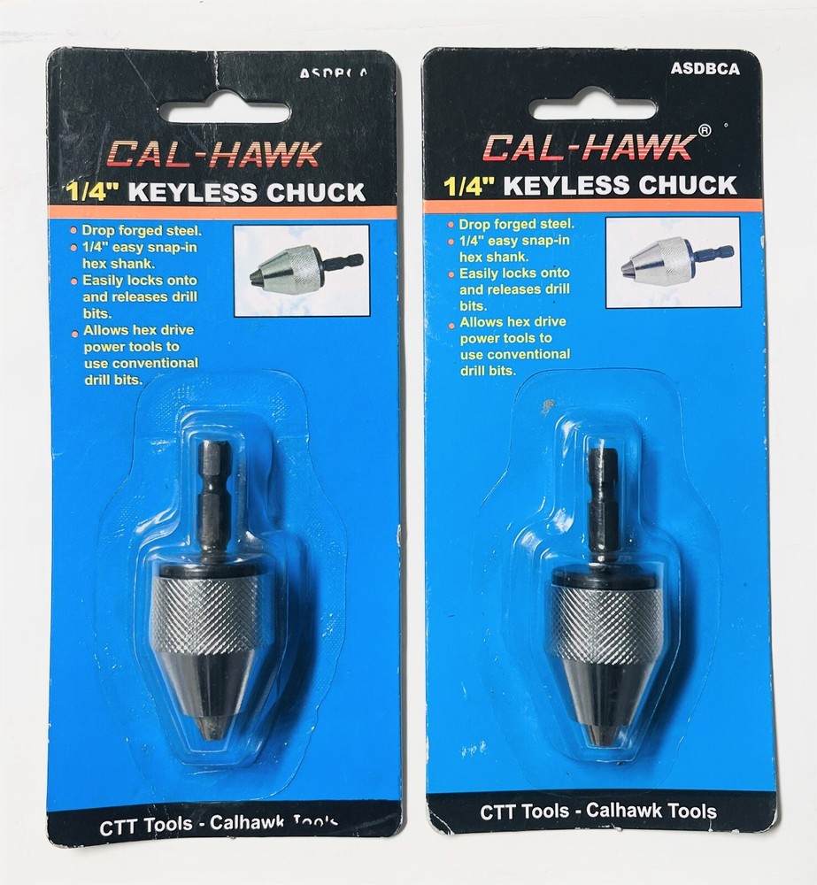 (2) 1/4" HEX SHANK KEYLESS DRILL CHUCK QUICK CHANGE BIT DRIVER CONVERTER ADAPTOR