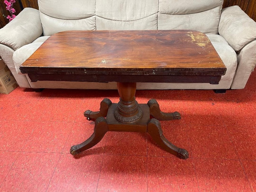 Antique French Solid Wood Folding-Over Games Table