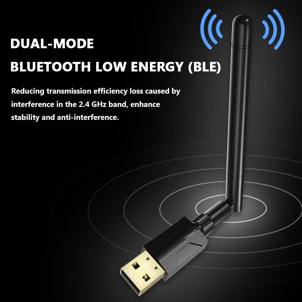 USB Bluetooth 5.1 Adapter for Desktop PC: Long Range 300FT BT, black