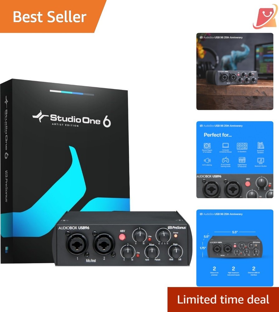 USB Audio Interface 2-Channel Recording Software Studio One Ableton Compatible
