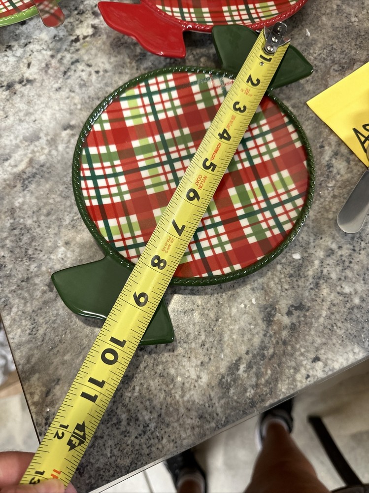 6pc Temptations Candy Plaid Platter Plates & Peppermint Candy Knives RARE