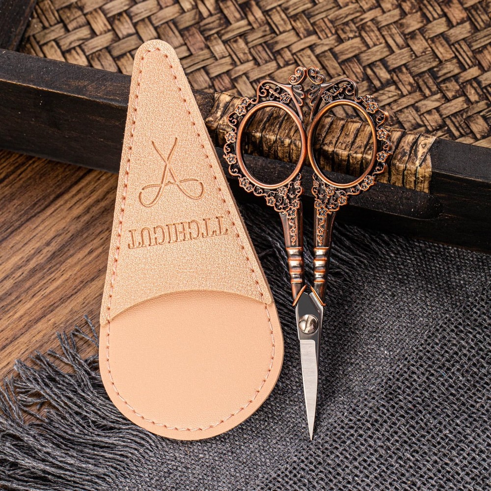 Copper All Purpose Scissors Sharp Sewing Embroidery With Sheath Office