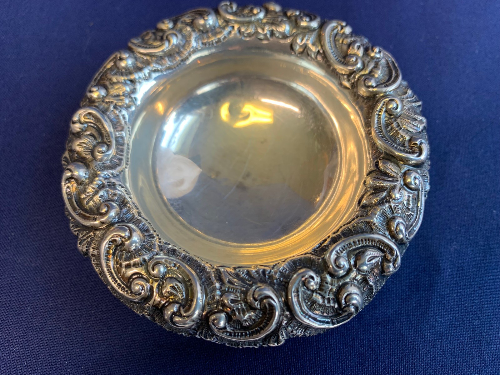 Antique Sterling Silver Condiment Dish Master Salt Cellar 37.03g Floral Repousse