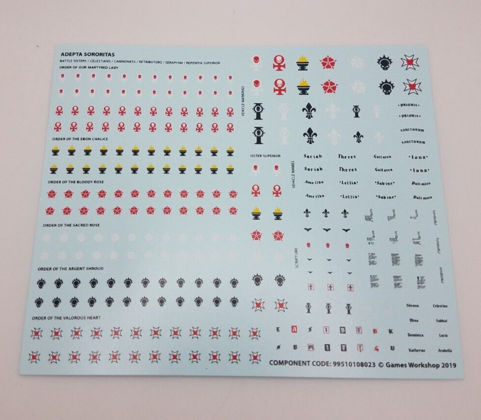 Warhammer 40K Adepta Sororitas Transfer Sheet