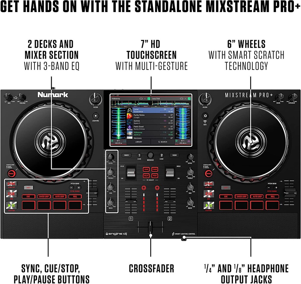 Numark Mixstream Pro+ Standalone DJ Controller Amazon Music, Serato & Virtual DJ