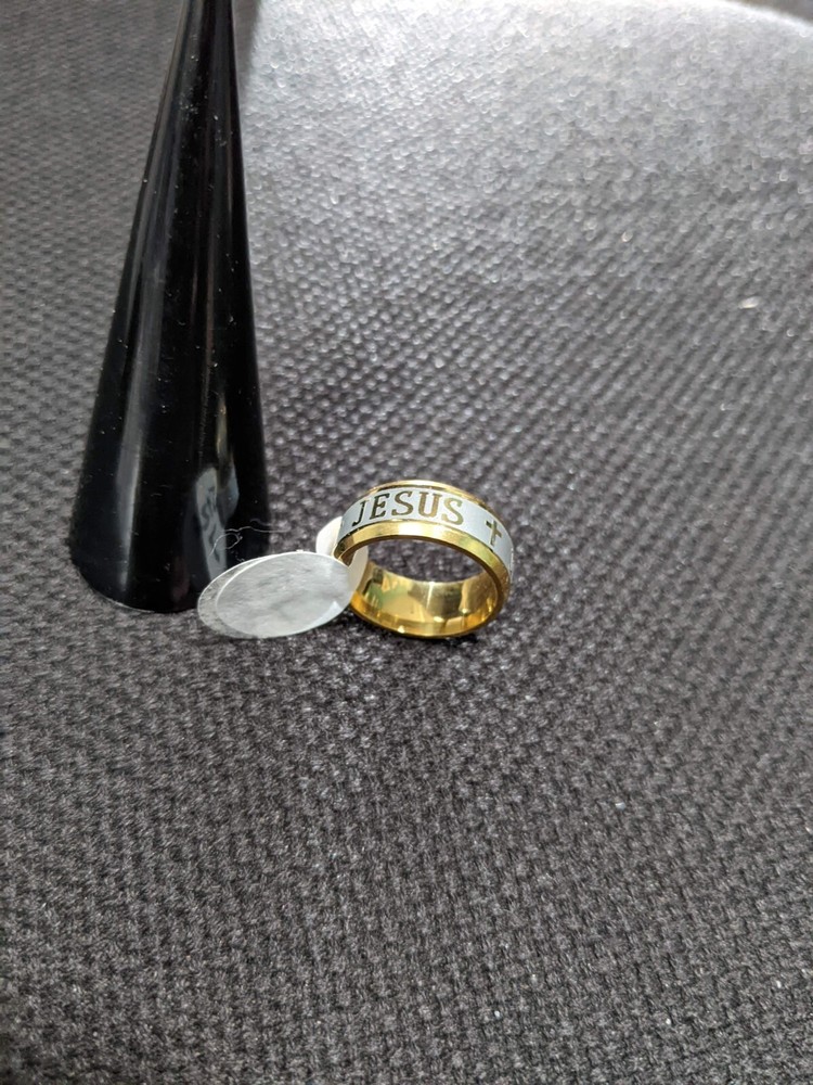 Jesus Cross New Two Toned 8mm Embossed Ring