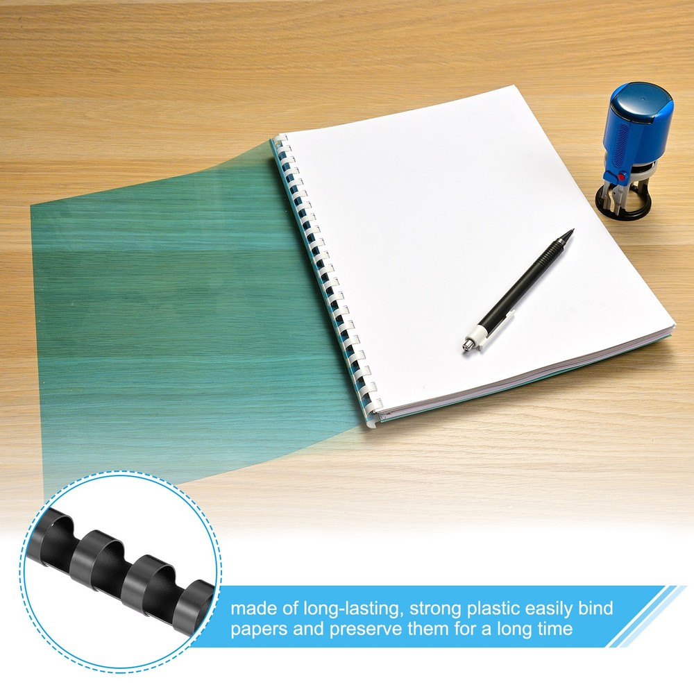100Pcs 12mm (1/2") Plastic Binding Combs 90 Sheet Capacity 21 Rings, Black