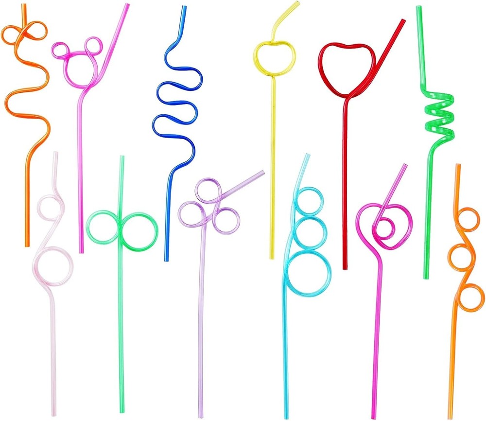 24 Pcs Silly Crazy Straws for Kids Reusable Plastic Loop Curly Crazy Drinking...