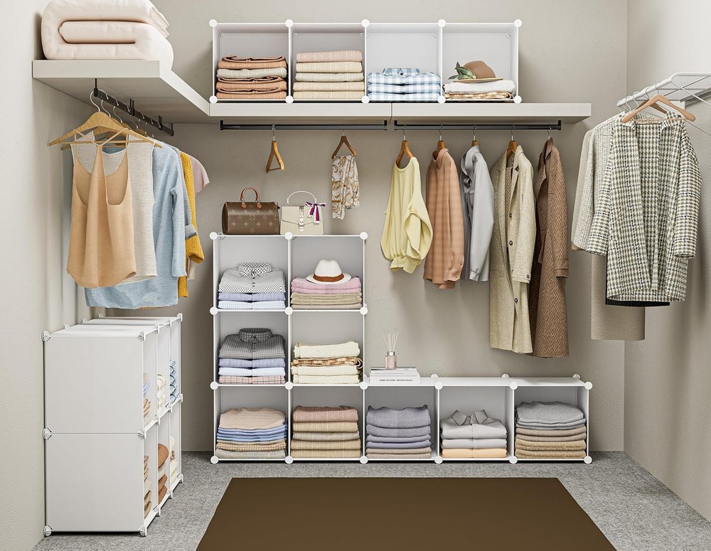 Stackable Plastic Cube Storage Organizer 11.8 Inch for Closet Bathroom Wardrobe