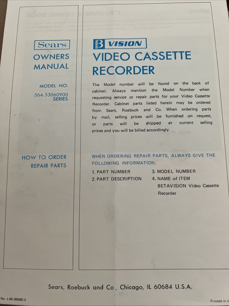 Sears Beta vision Manual 564.530060900