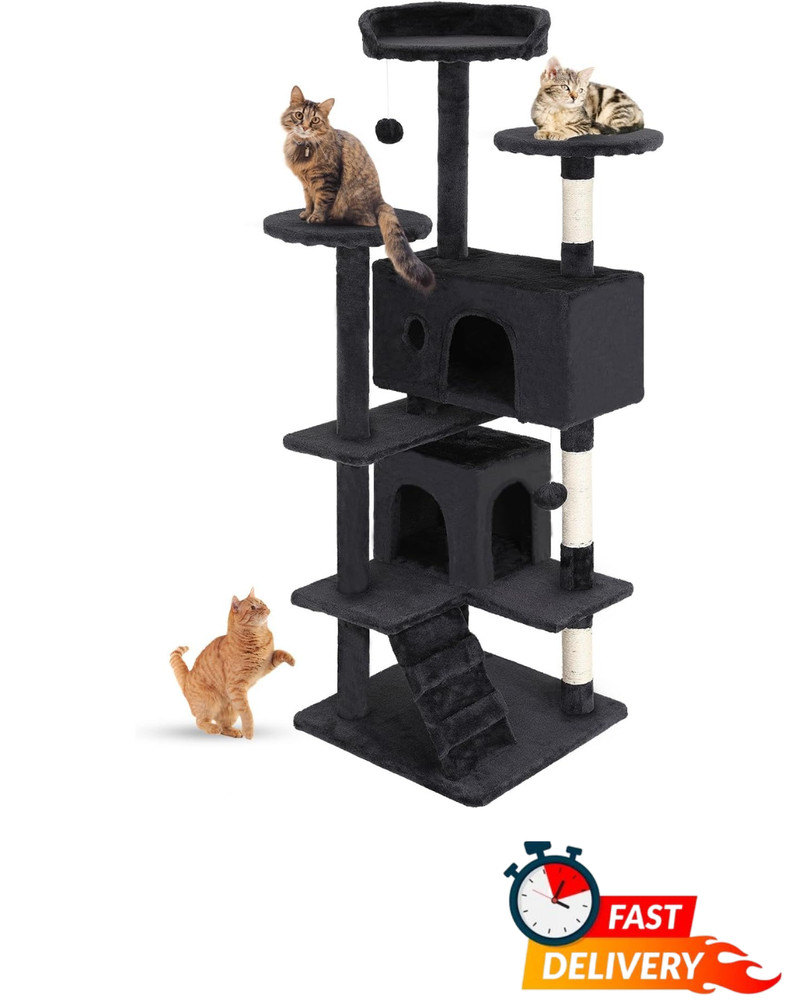 54in Cat Tree Tower Multi Level Condo Scratching Posts Perches Indoor Gray