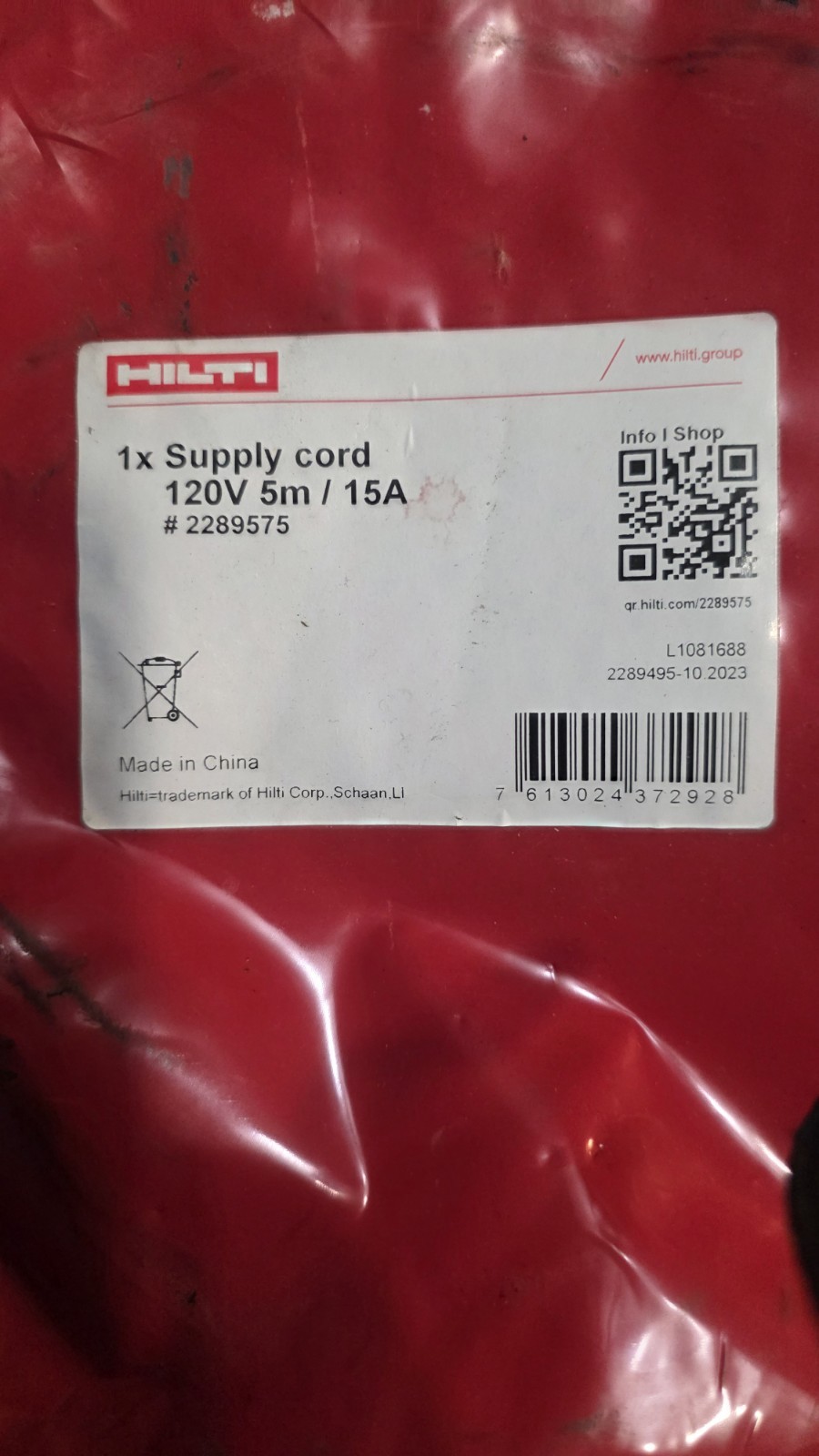 4pc Hilti TE-HX SM 40 Pointed Chisel Bit with 196.9 in TE 3000 Detachable P cord