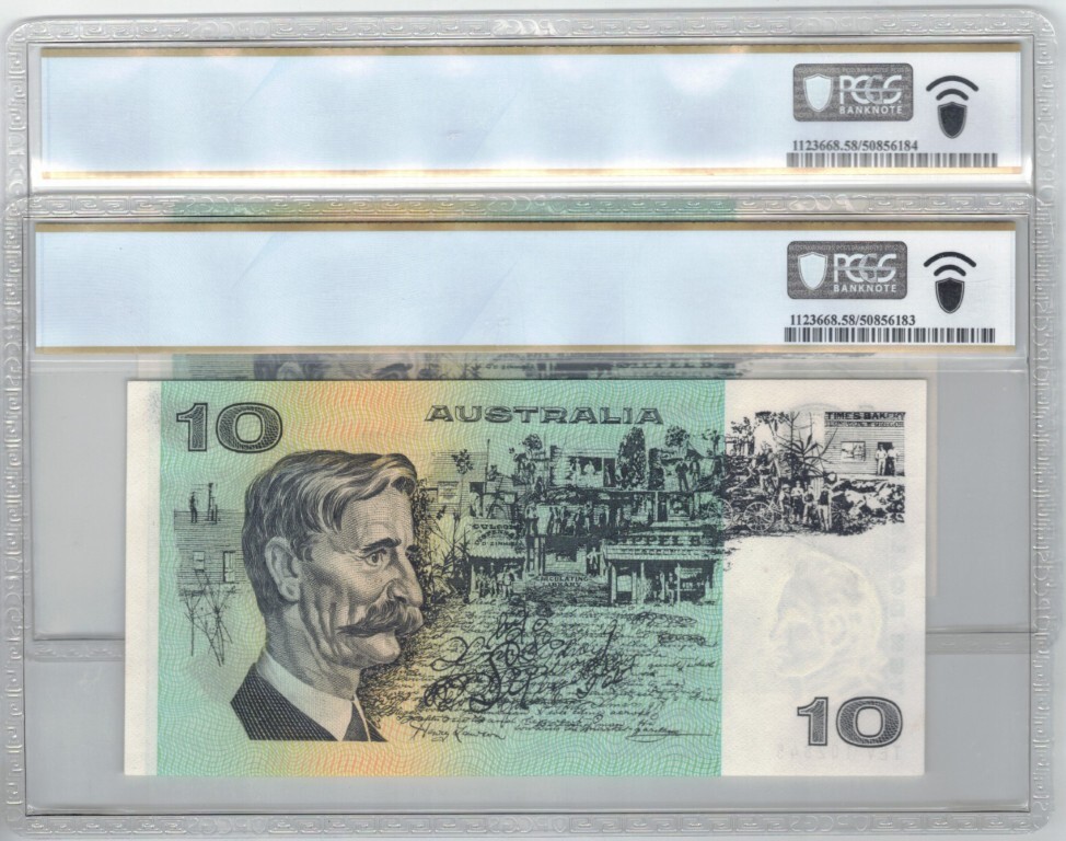 Consecutive Pair 1976 Knight Wheeler Centre Thread $10 Note PCGS Ch. AU 58 PP...
