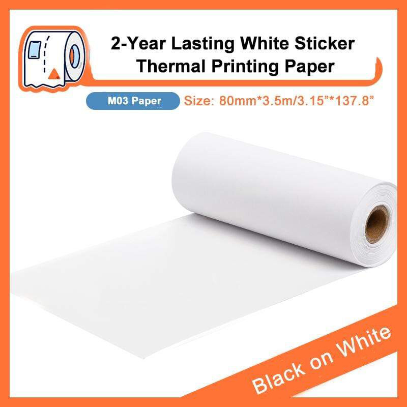 Phomemo 80mm White Square Adhesive Thermal Paper Sticker for Phomemo M03 Printer