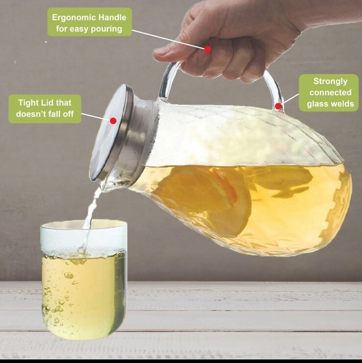 ✅68 Ounces Glass Pitcher With Lid Hot Cold Water Pitcher Carafe Jug With Handle