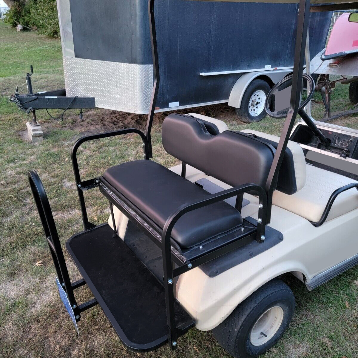 For 1982-2000 Club Car DS Golf Cart Flip Folding Rear Seat Kit w/ Grab Bar black