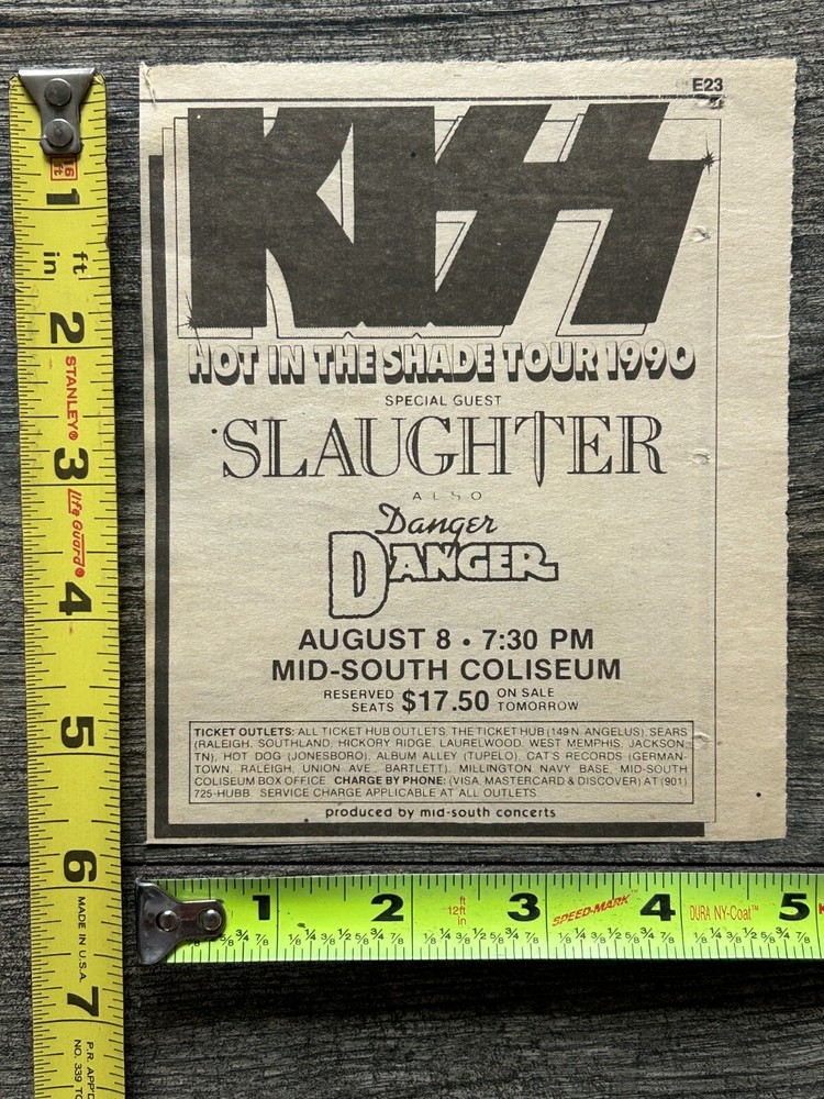 KISS Concert Ad Advert Hot In The Shade Concert Tour Aug 8 Memphis Vintage Kiss