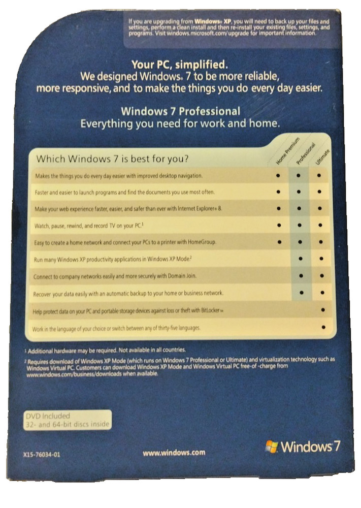 Microsoft Windows 7 Professional 32/64 Bit Dvd Discs Full Version for Windows B2