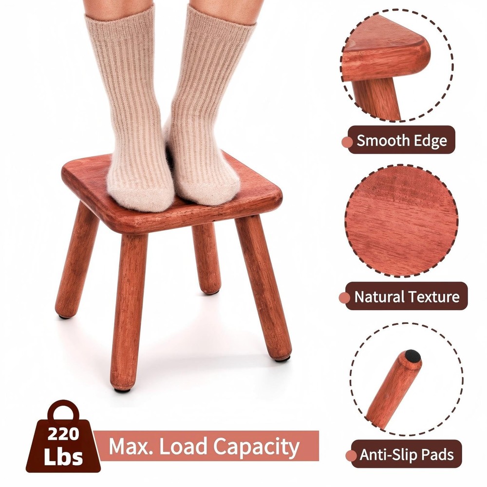 9'' Small Wooden Step Stool with Handle, Non-Slip One Step Stool, Square Port...