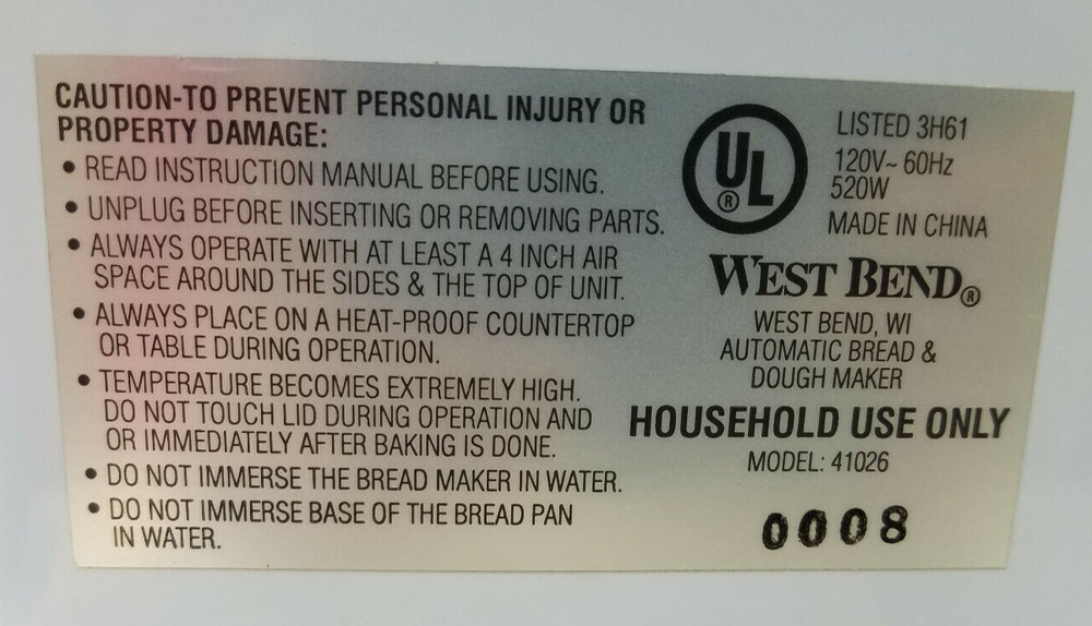 Hinge for lid on West Bend Bread Maker Model 41026