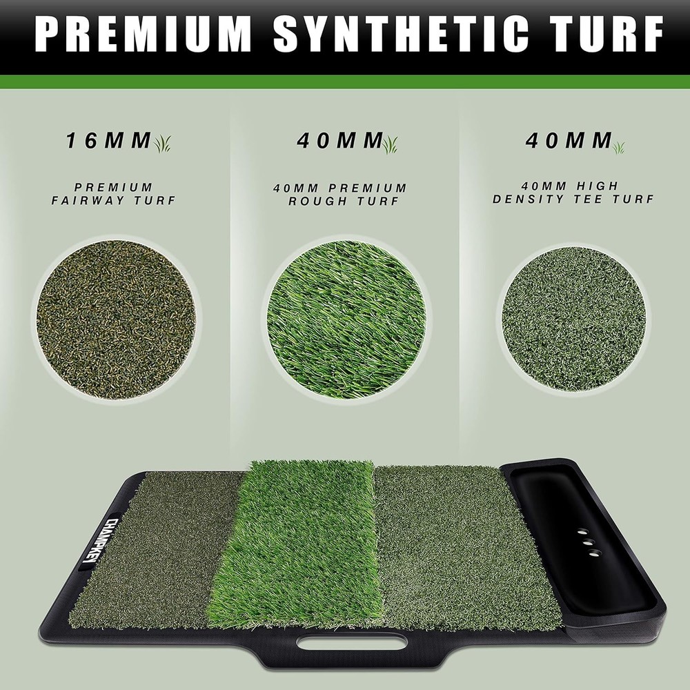 19" x 27.5" Tri-Turf Golf Hitting Mat with Ball Tray | Solid Adhesive Technol...