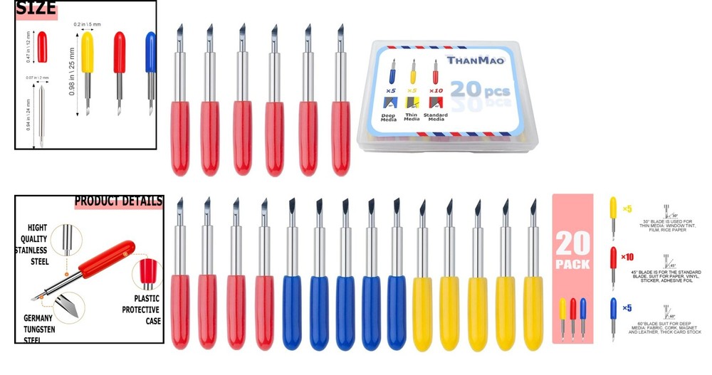 Cricut 20 Pcs Blade Replacement Set - Fine, Standard & Deep Cut for All Projects