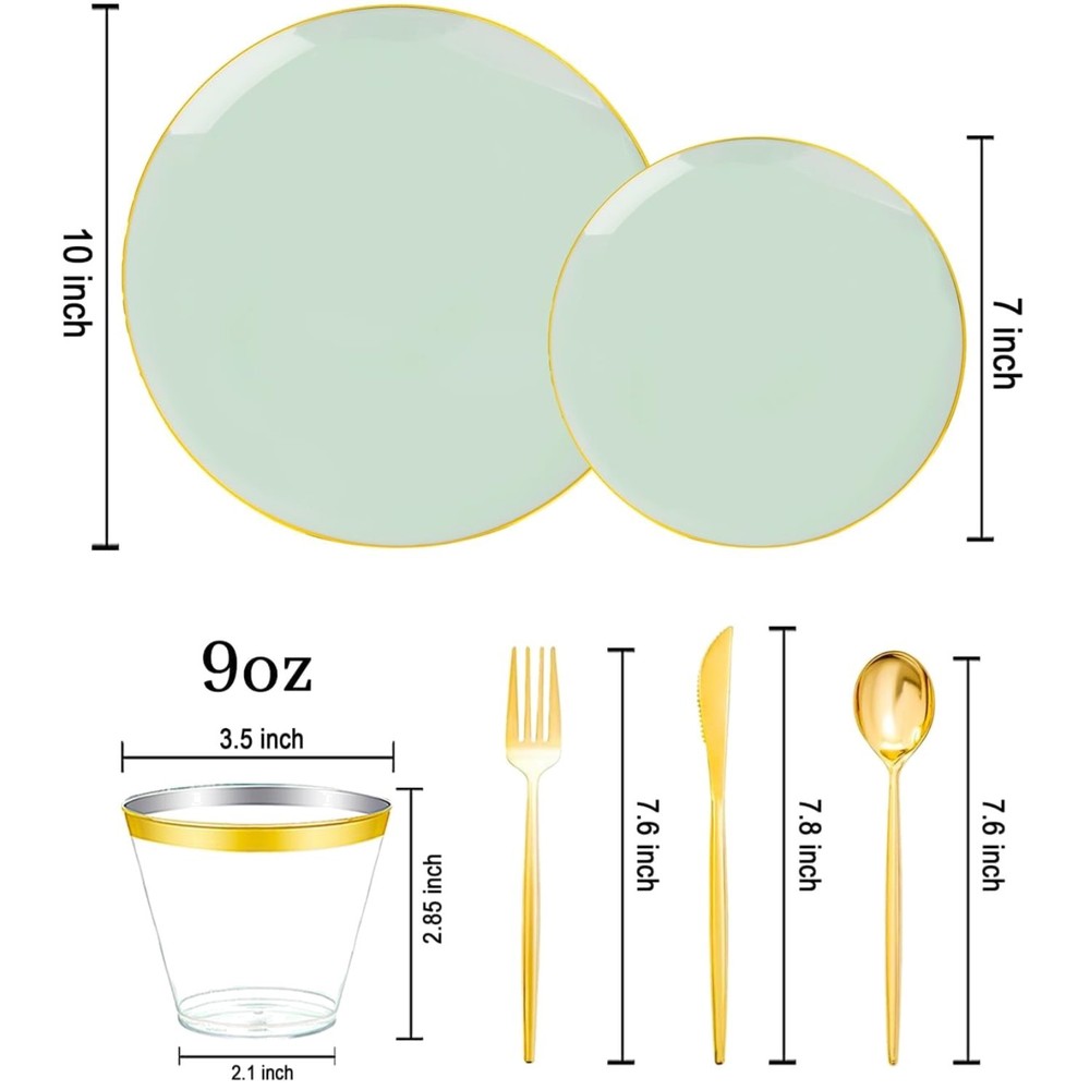 Sage Green Disposable Dinnerware - 25 Guests