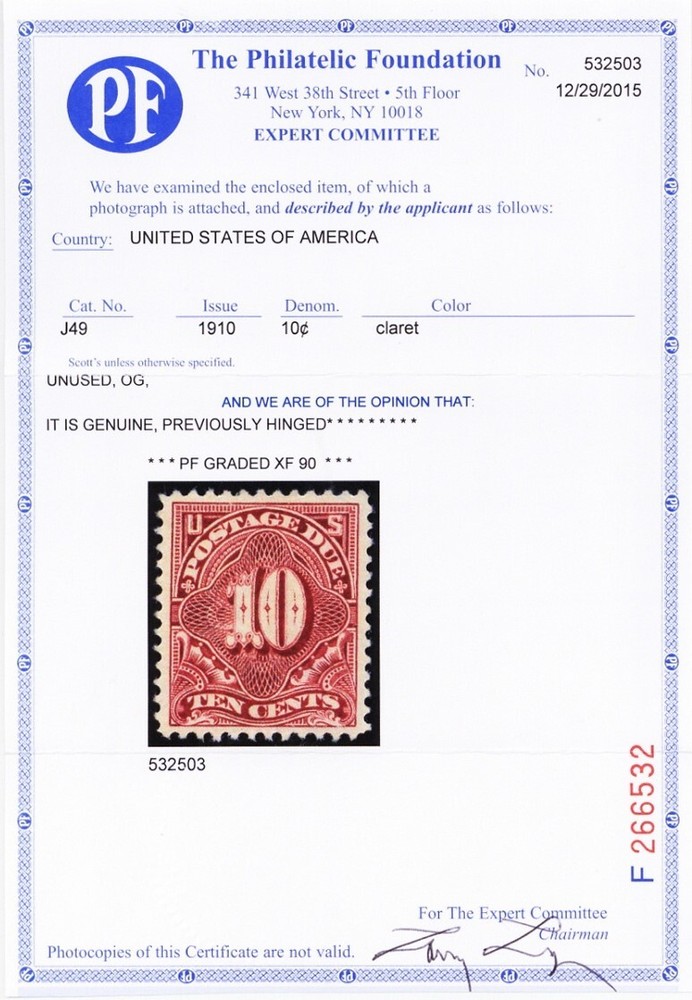 J49, Mint LH 10¢ With Graded 90 PSE Certificate - Stuart Katz