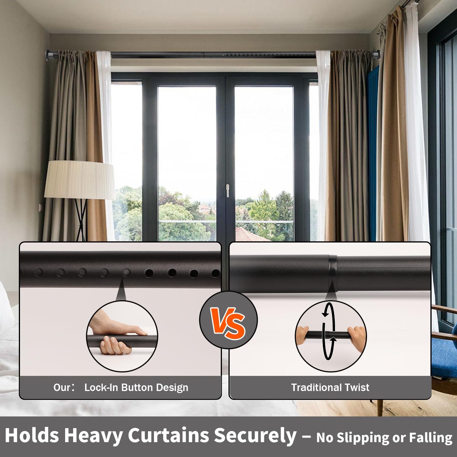 Tension Rod for Shower, 102 120 Inch Heavy Duty No Drill, Black