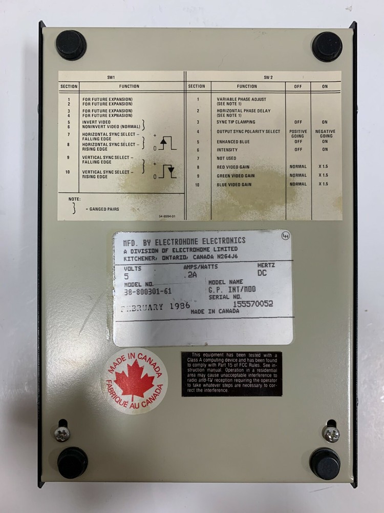 Electrohome PC Interface 38-800307-61 RBG